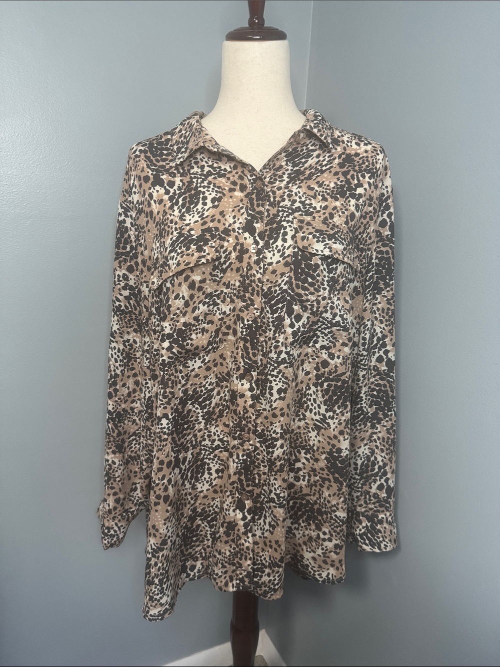 Ophelia Roe Women’s Black/Brown Button Down Blouse Sz 2X